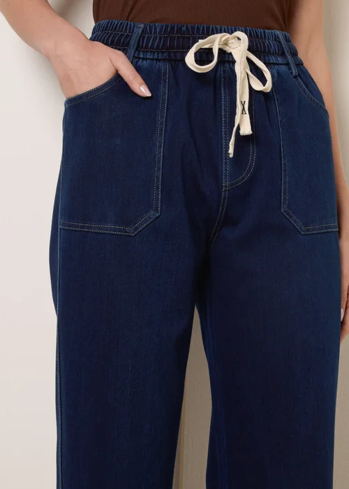 Blue Vanilla Navy Contrast Drawstring Waist Wide Leg Trousers - L Image 4