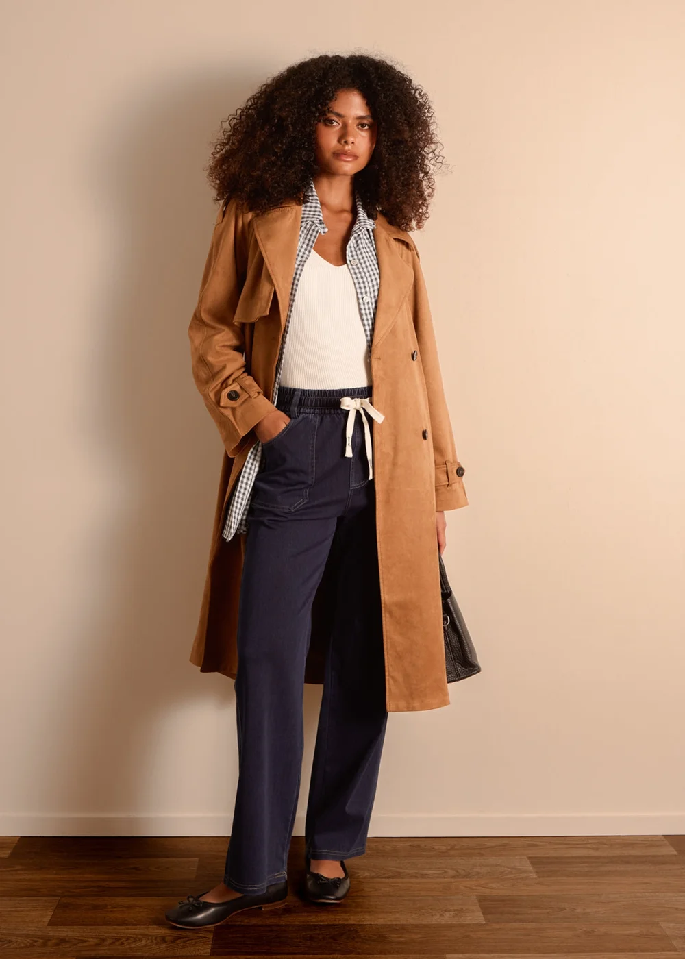 Blue Vanilla Navy Contrast Drawstring Waist Wide Leg Trousers - L Image 1