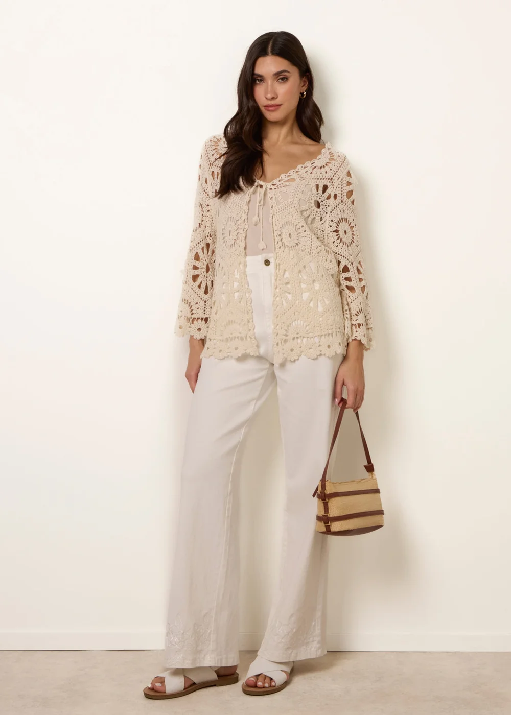Blue Vanilla Stone Long-Sleeved Crochet Cardigan - M/L Image 3