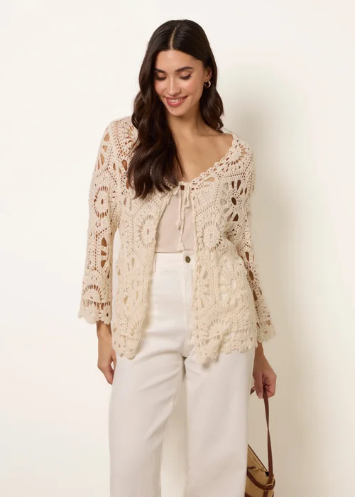 Blue Vanilla Stone Long-Sleeved Crochet Cardigan - M/L Image 2