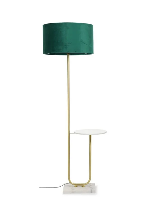 ValueLights Tavel Brushed Gold Floor Lamp with Green Velvet Shade - One Size Image 4