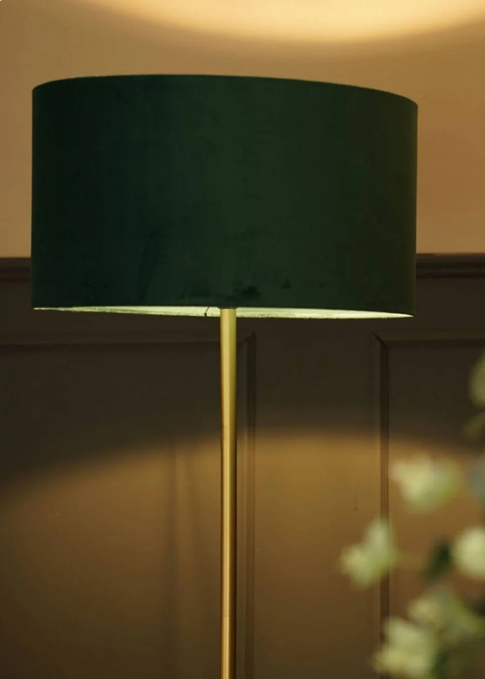 ValueLights Tavel Brushed Gold Floor Lamp with Green Velvet Shade - One Size Image 3