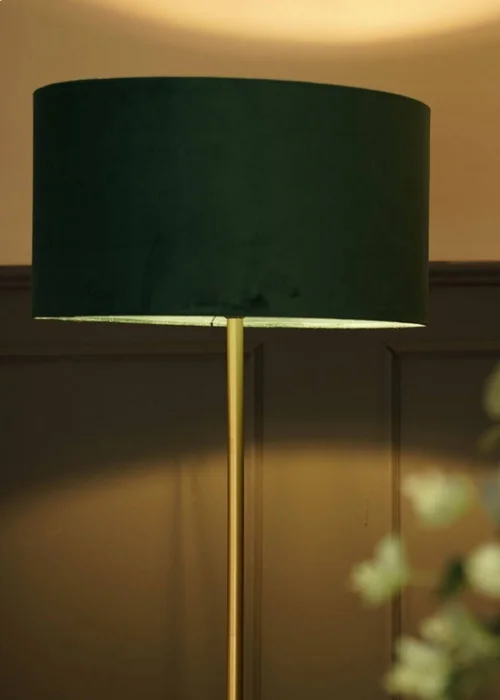 ValueLights Tavel Brushed Gold Floor Lamp with Green Velvet Shade - One Size Image 3