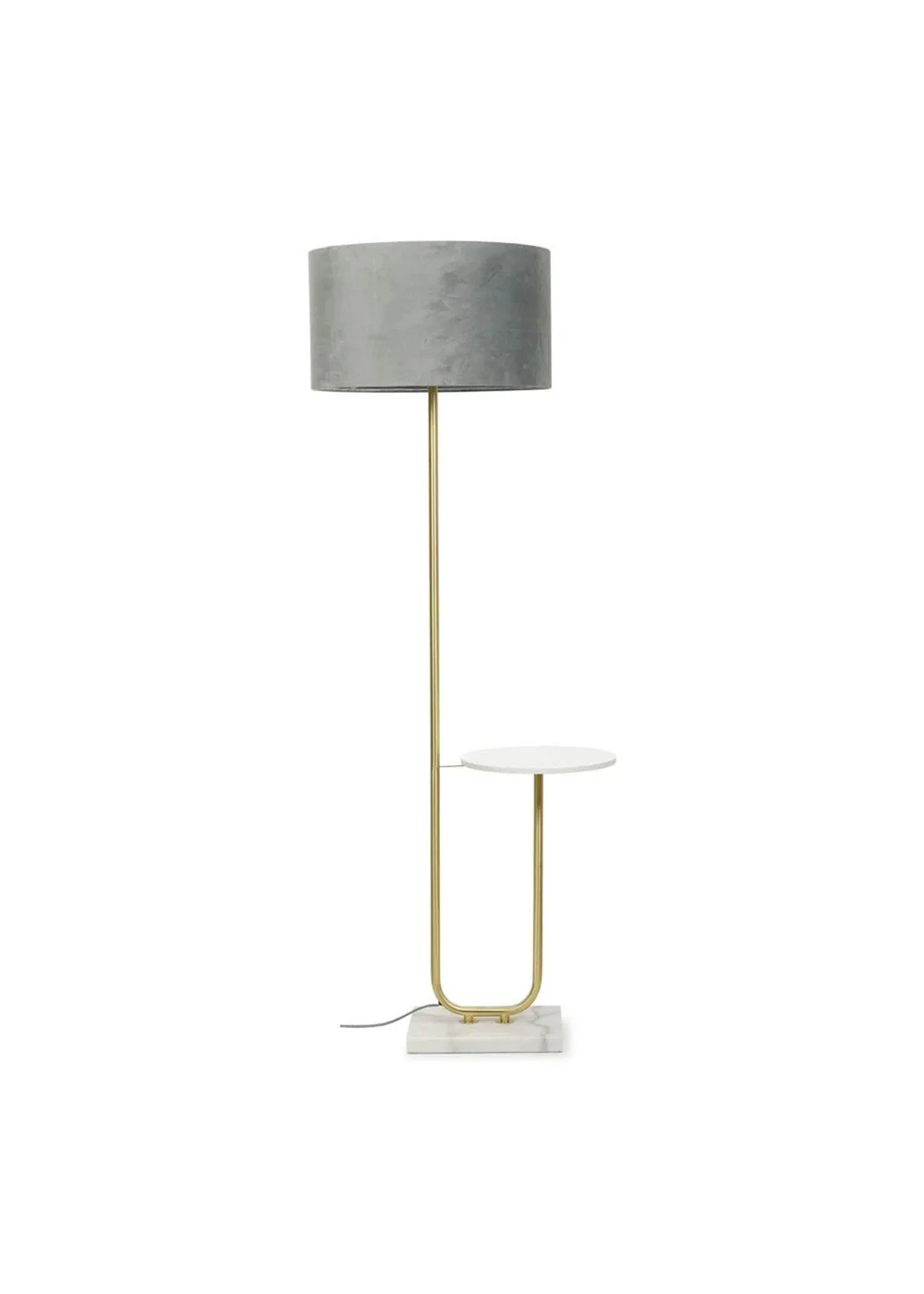 ValueLights Tavel Brushed Gold Floor Lamp with Grey Velvet Shade - One Size Image 3