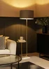 ValueLights Tavel Brushed Gold Floor Lamp with Grey Velvet Shade - One Size Image 1