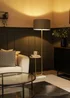 ValueLights Tavel Brushed Gold Floor Lamp with Grey Velvet Shade - One Size Image 4