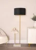 ValueLights Tavel Brushed Gold Floor Lamp with Black Velvet & Gold Inner Shade - One Size Image 1