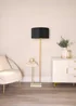 ValueLights Tavel Brushed Gold Floor Lamp with Black Velvet & Gold Inner Shade - One Size Image 2