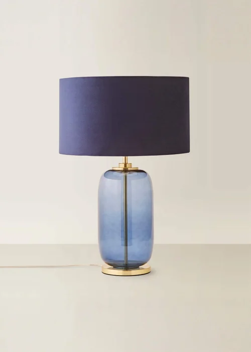 ValueLights Leigh Navy Glass Table Lamp with Velvet Shade - One Size Image 3