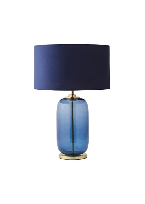 ValueLights Leigh Navy Glass Table Lamp with Velvet Shade - One Size Image 5