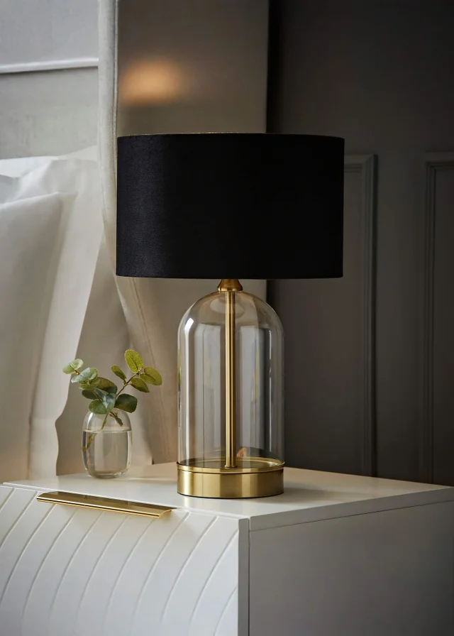 ValueLights Jessy Gold Glass Table Lamp with Black Velvet Shade