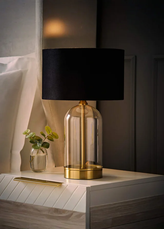 ValueLights Jessy Gold Glass Table Lamp with Black Velvet Shade
