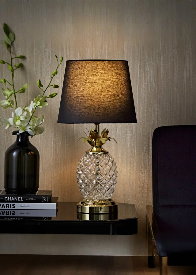 ValueLights Glass Pineapple Touch Table Lamp with Black Shade