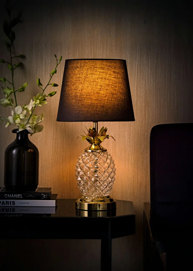 ValueLights Glass Pineapple Touch Table Lamp with Black Shade