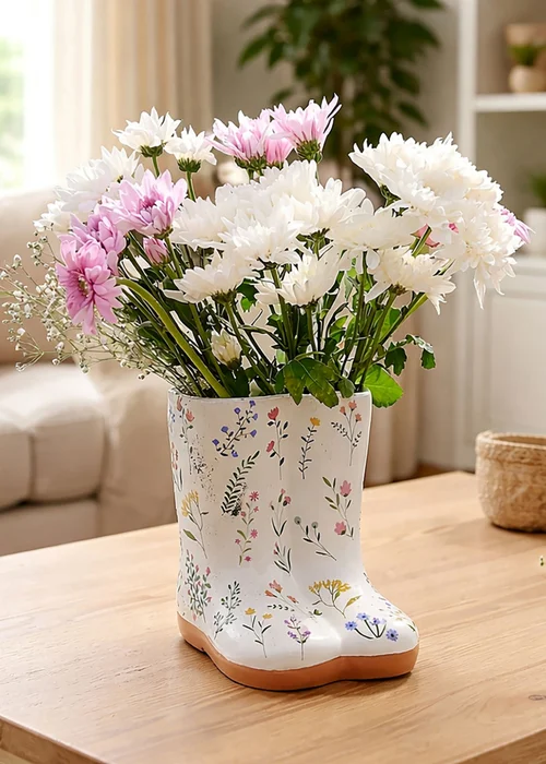 The Cottage Garden Multi Ceramic Vase Small Floral Wellies - S Image 1