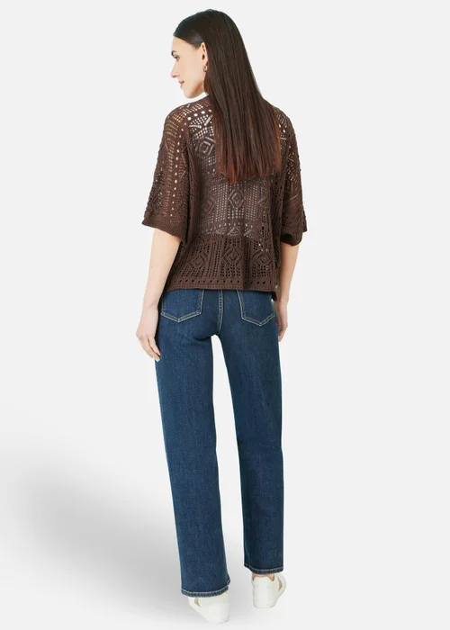 Yumi Brown Crochet Edge To Edge 3/4 Sleeve Cardigan - S Image 2