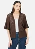 Yumi Brown Crochet Edge To Edge 3/4 Sleeve Cardigan - S Image 1