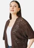 Yumi Brown Crochet Edge To Edge 3/4 Sleeve Cardigan - S Image 3