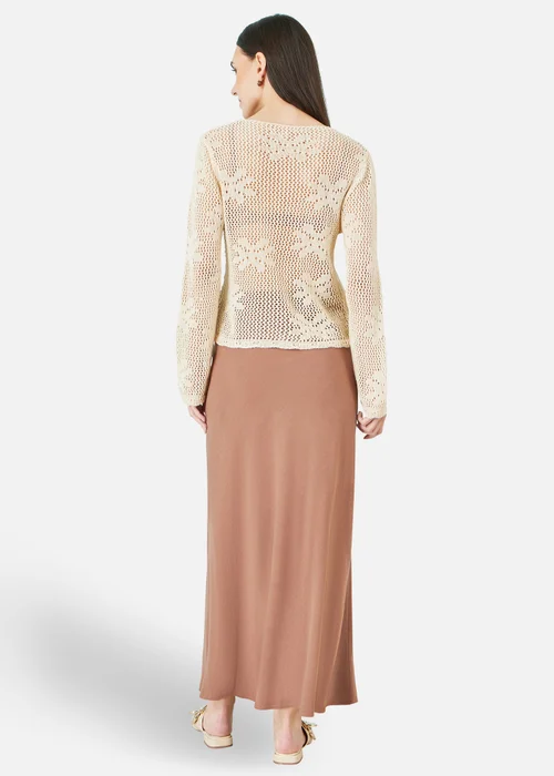 Yumi Beige Flower Crochet Button Up Cardigan - S Image 2