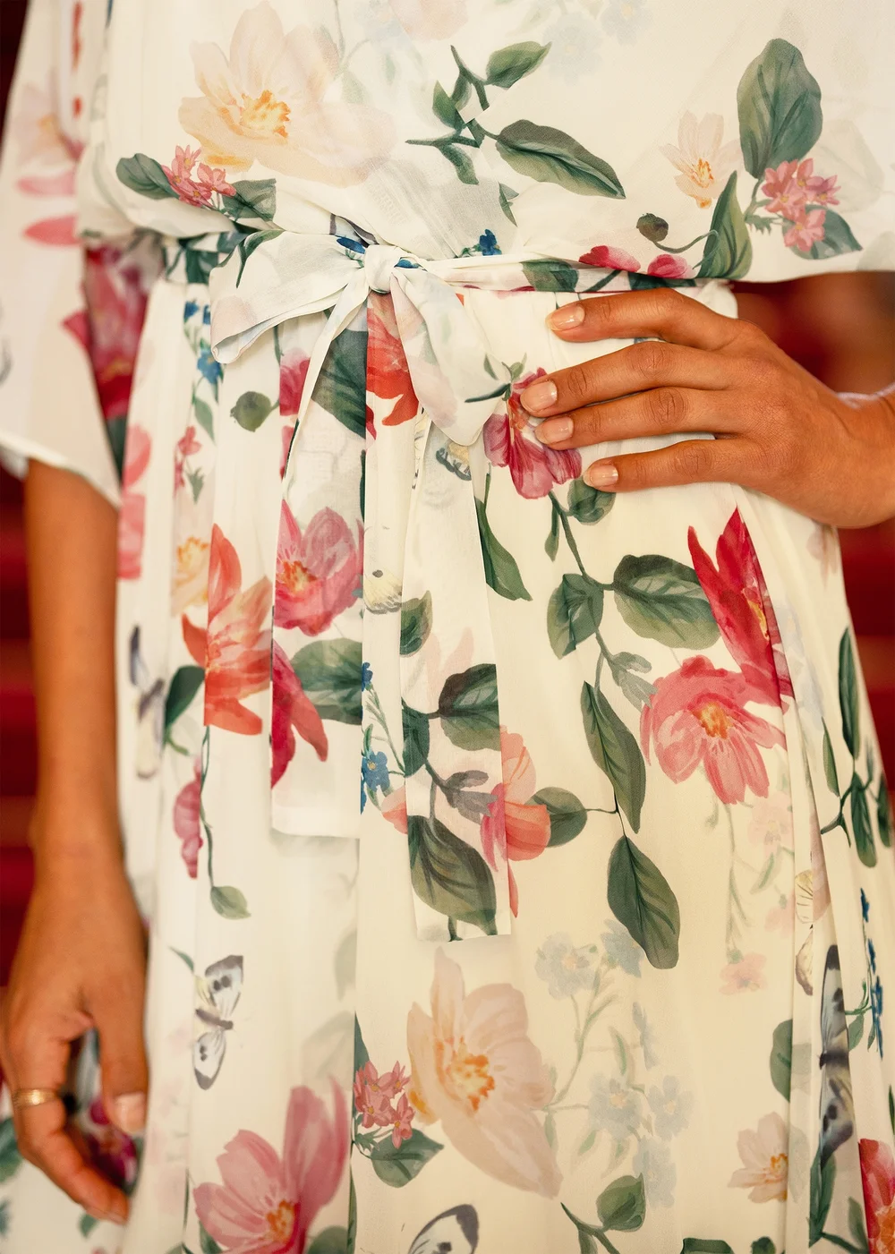 Yumi Ivory Floral Print Wrap Midi Dress With Dipped Hem - 20 Image 3