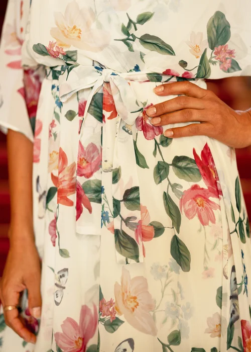 Yumi Ivory Floral Print Wrap Midi Dress With Dipped Hem - 20 Image 3