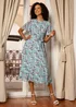 Yumi Blue Blossom Skater Midi Dress With Angel Sleeves - 20 Image 1