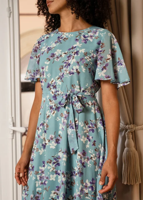 Yumi Blue Blossom Skater Midi Dress With Angel Sleeves - 20 Image 3
