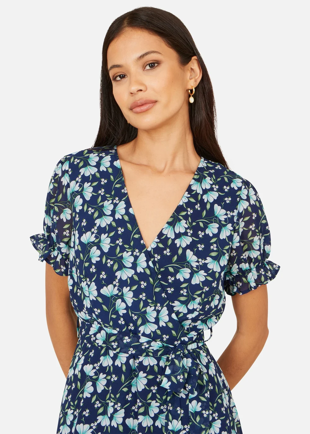 Yumi Blue Floral Skater Wrap Dress - 16 Image 3