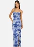 Yumi Blue Mesh Ruched Midi Dress With Split - 16 Image 2