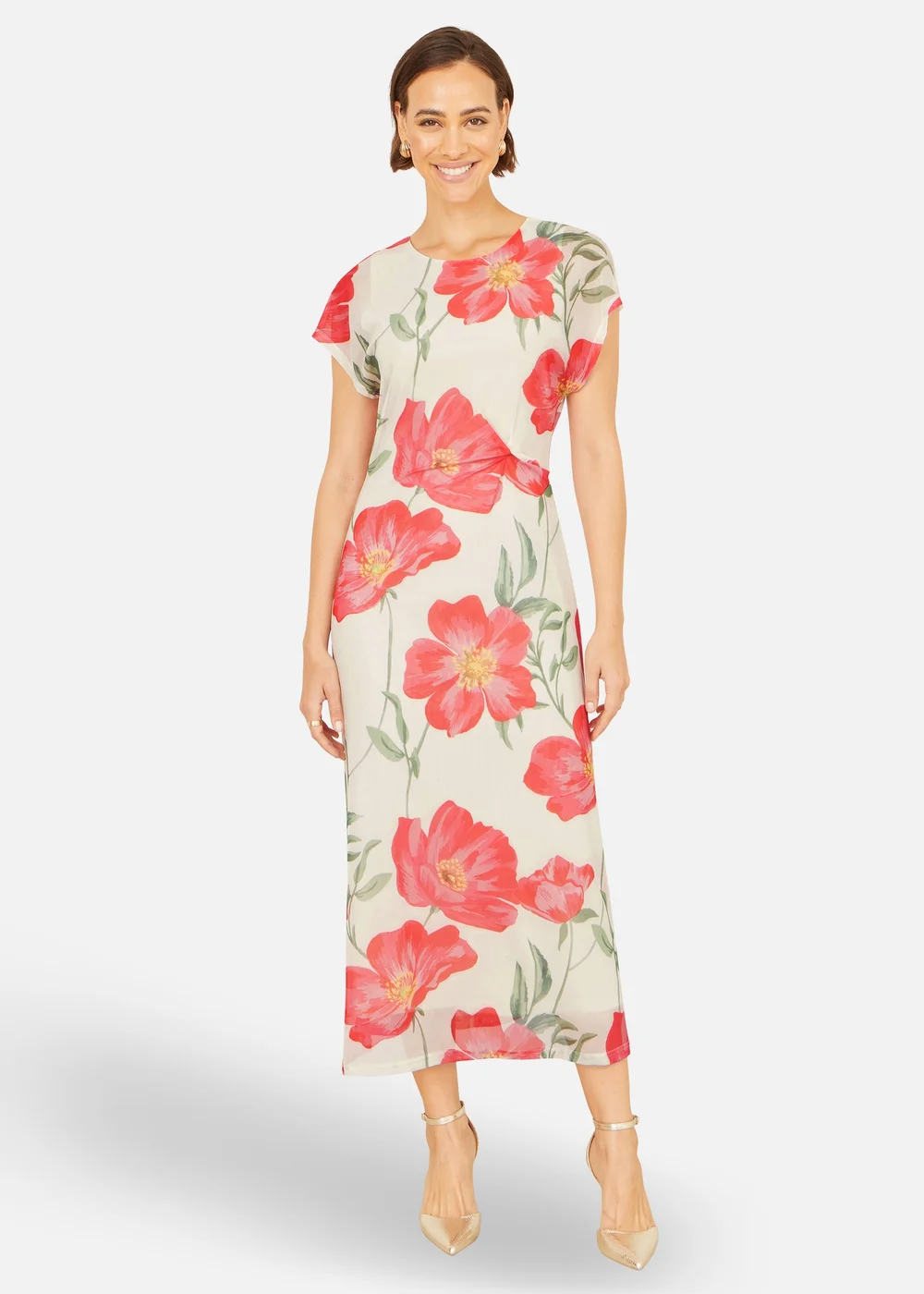 Yumi Ivory Poppy Mesh Midi Dress - 14 Image 1