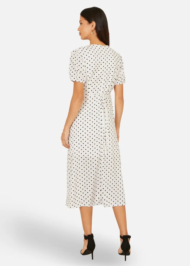 Yumi White Spot Print Wrap Tea Dress