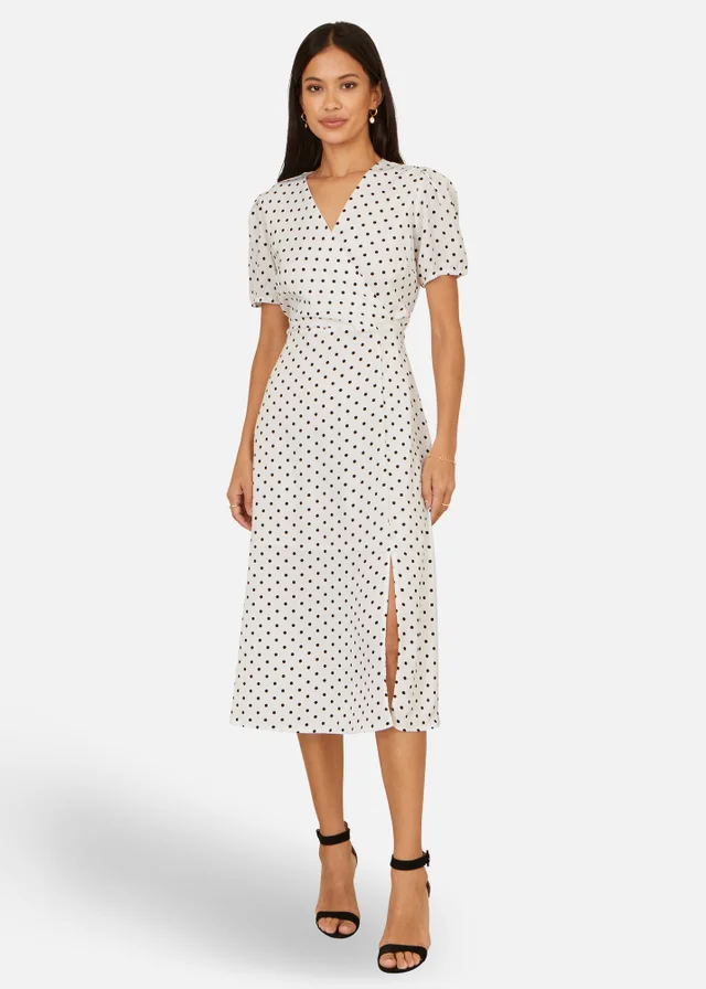 Yumi White Spot Print Wrap Tea Dress