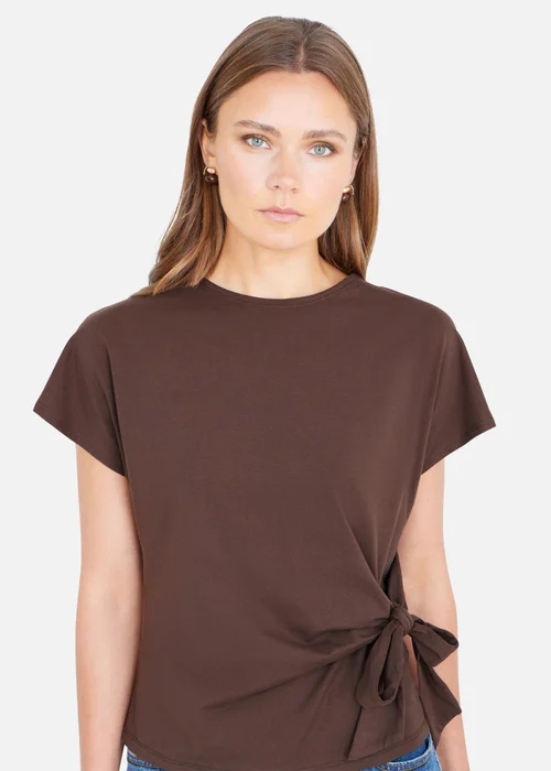 Yumi Brown Cotton Jersey Top With Knot Detail - 10 Image 3