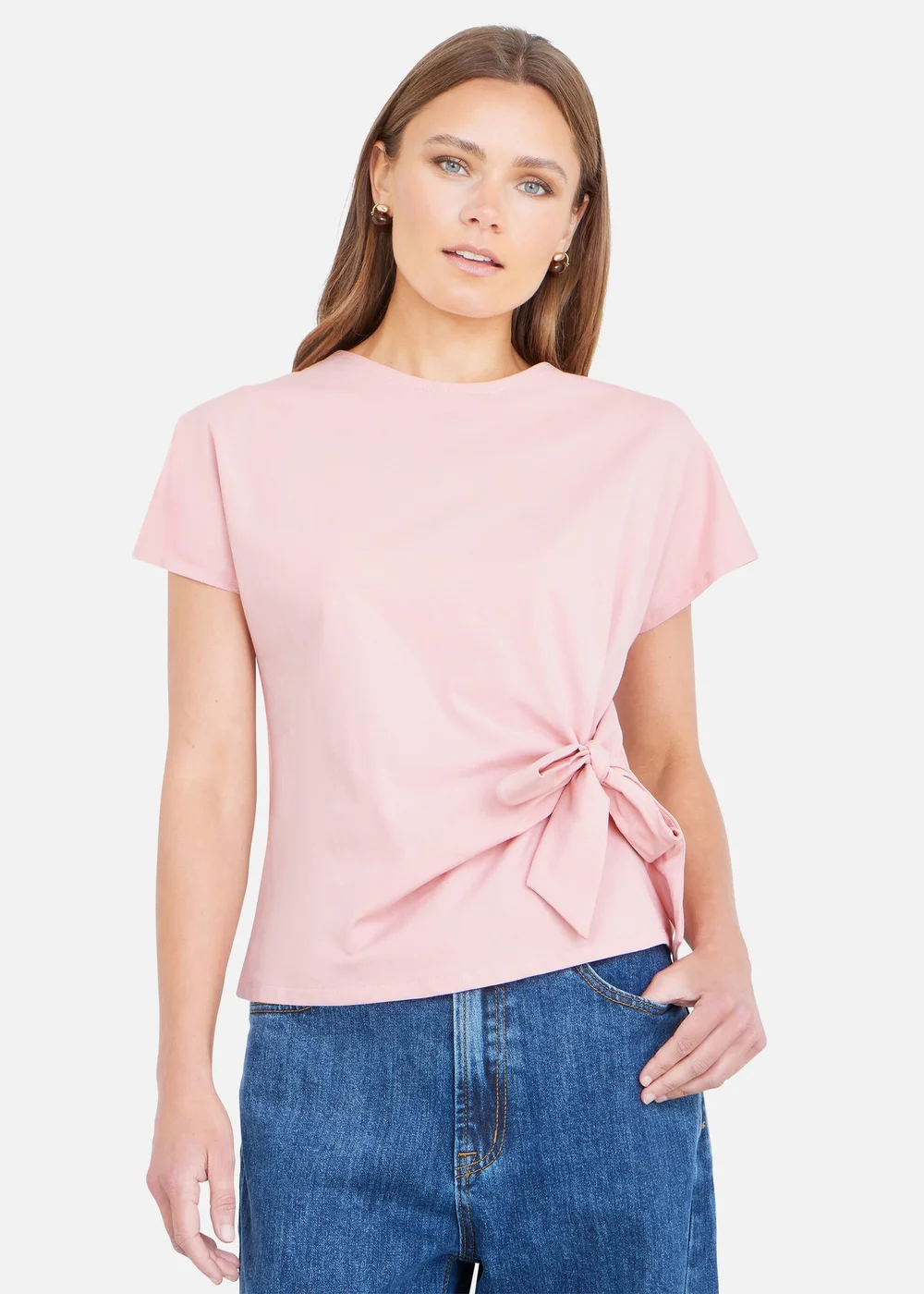 Yumi Pink Cotton Jersey Top With Knot Detail - 18 Image 1