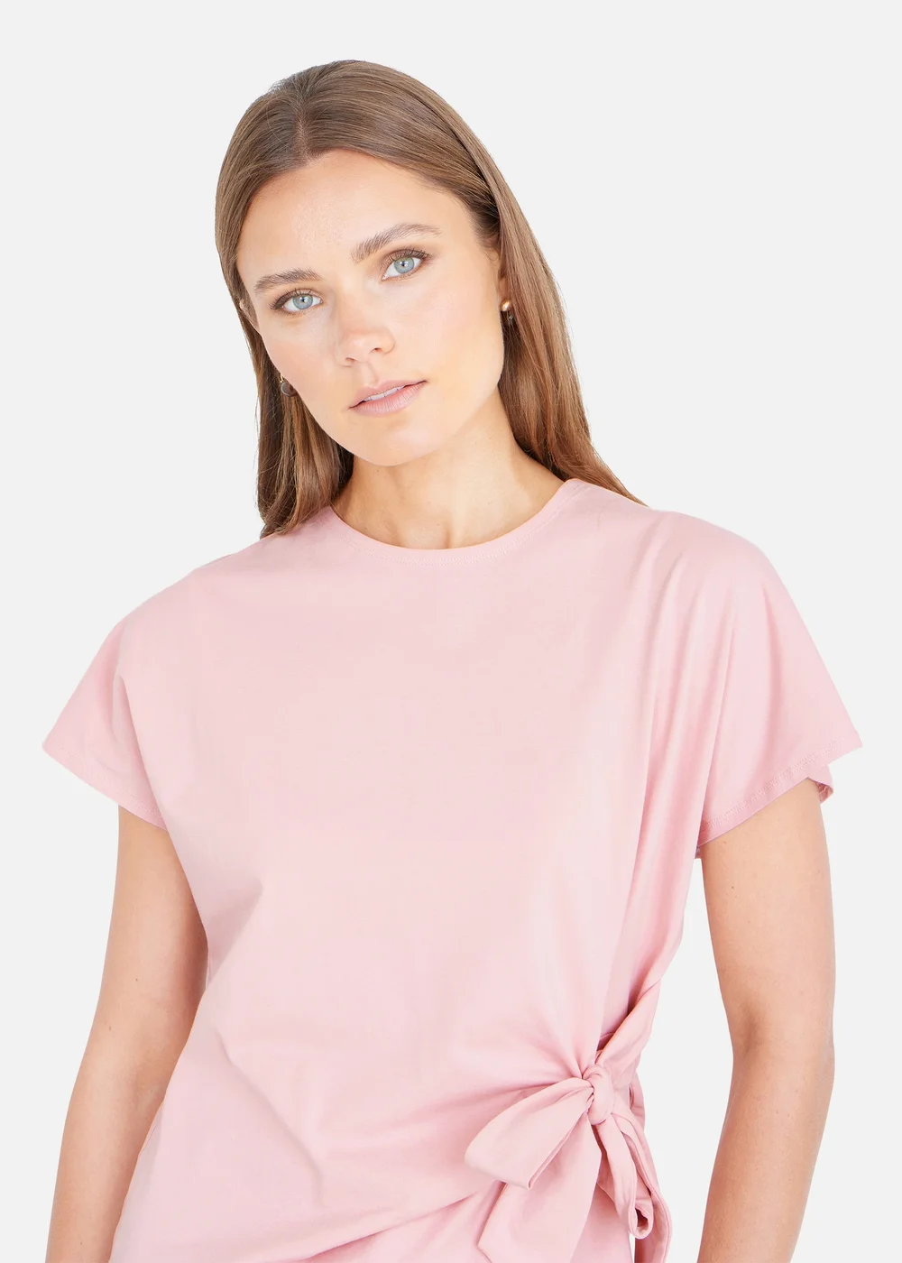 Yumi Pink Cotton Jersey Top With Knot Detail - 18 Image 3