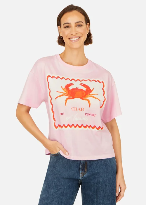 Yumi Pink Crab Vacation Print T Shirt - L Image 1
