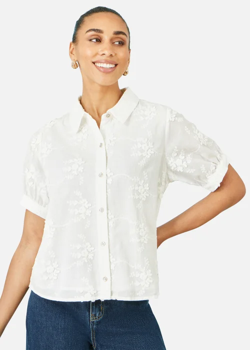 Yumi White Cotton Flower Applique Shirt - 14 Image 1