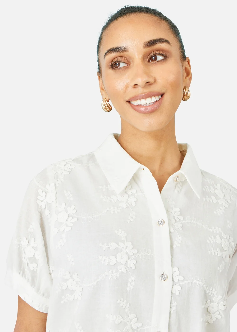 Yumi White Cotton Flower Applique Shirt - 14 Image 3