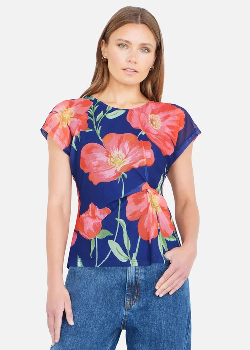 Yumi Navy Poppy Mesh Top - 10 Image 1