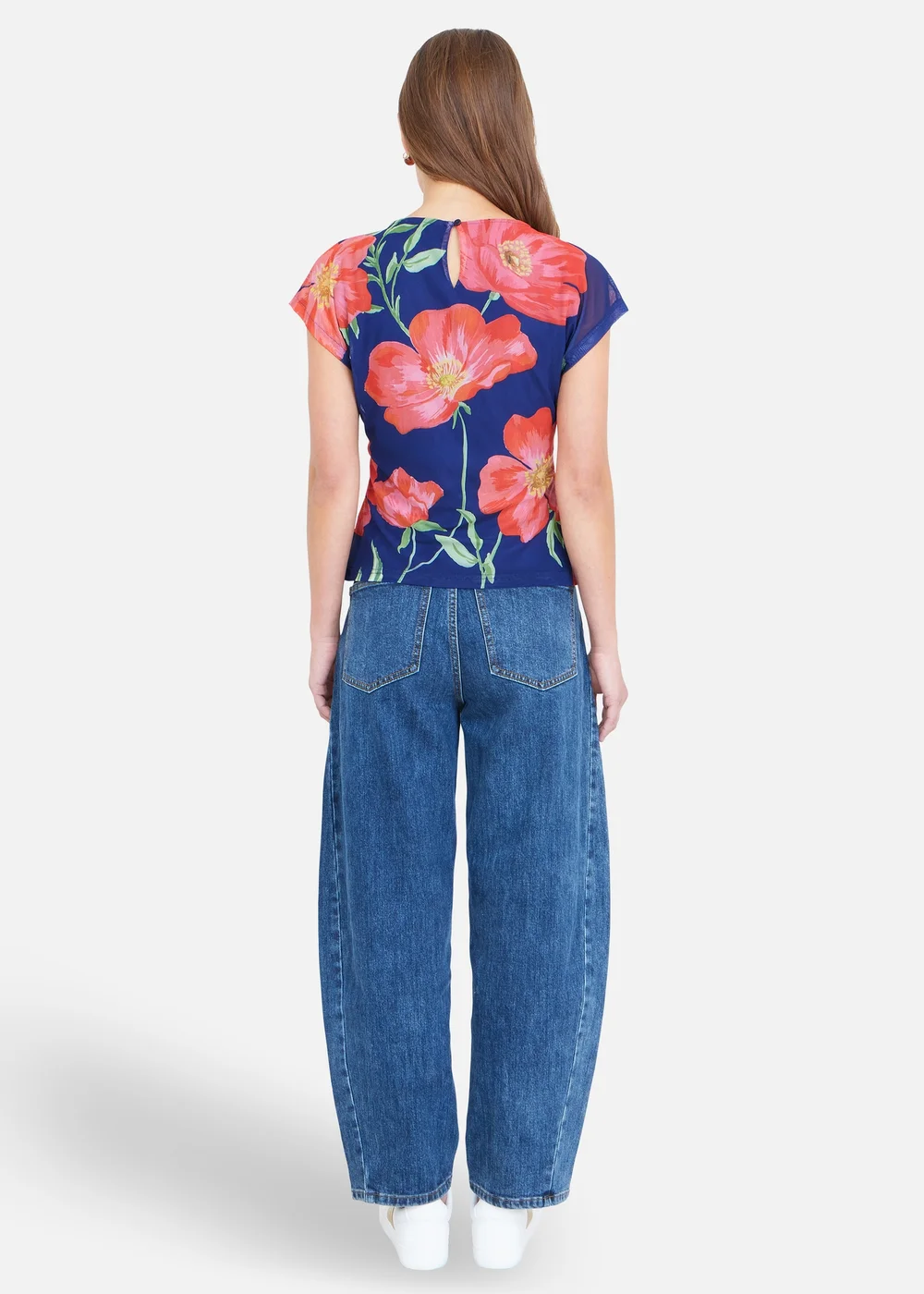 Yumi Navy Poppy Mesh Top - 10 Image 2