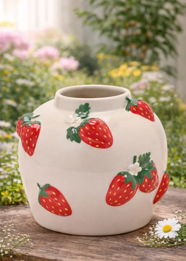 The Cottage Garden White Vase Large Strawberry