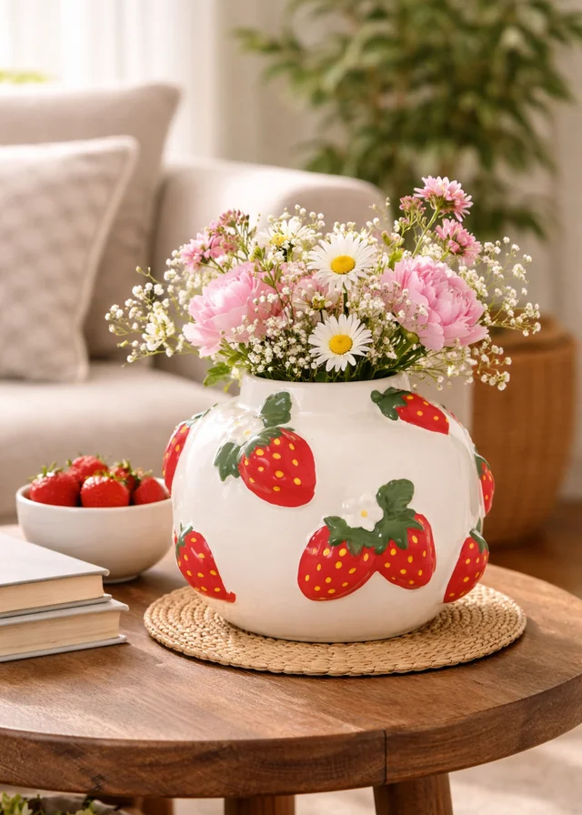 The Cottage Garden White Vase Small Strawberry