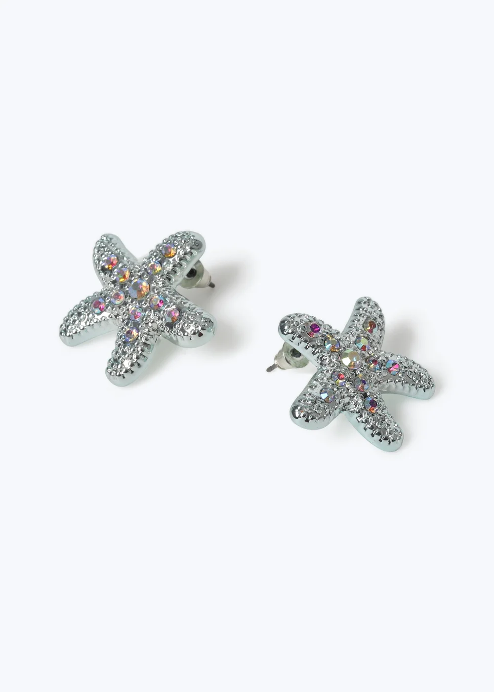 Muse Blue Rhinestone Starfish Stud Earrings - One Size Image 2