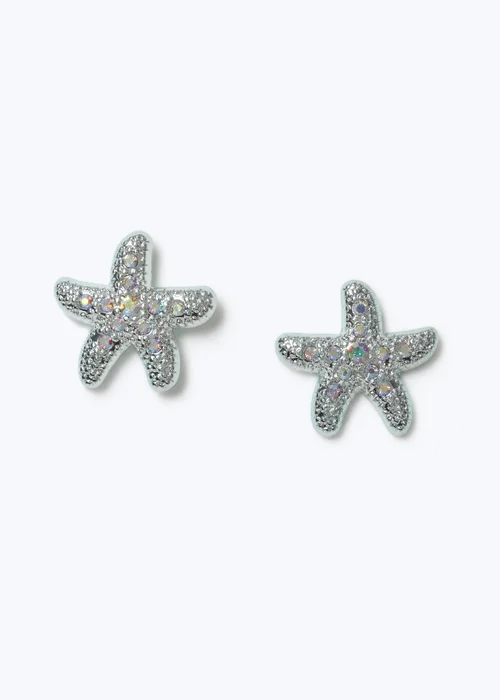 Muse Blue Rhinestone Starfish Stud Earrings - One Size Image 1