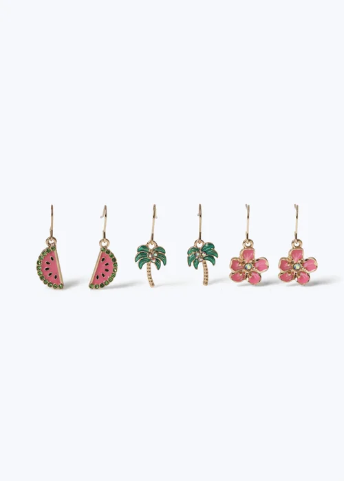 3 Pack Muse Multicoloured Summer Holiday Earrings - One Size Image 1