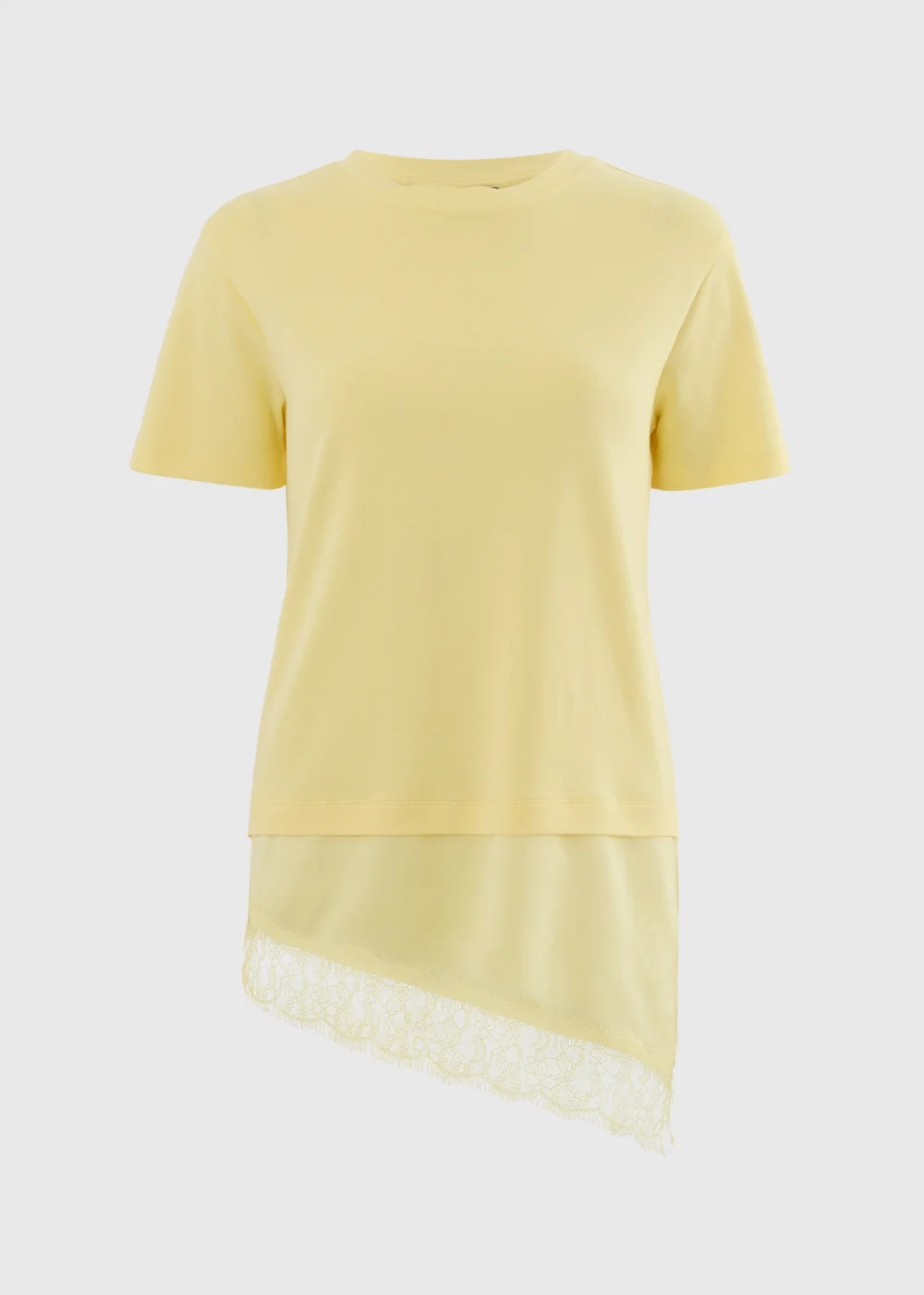 Yellow Satin Lace Hem T-Shirt - 8 Image 2