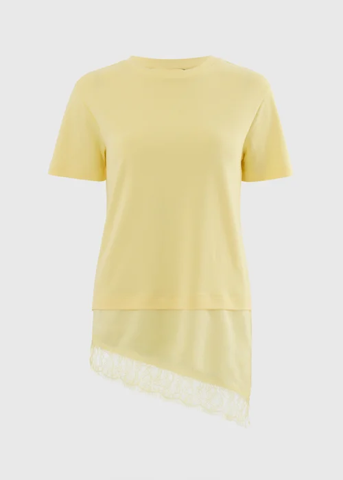 Yellow Satin Lace Hem T-Shirt - 8 Image 2