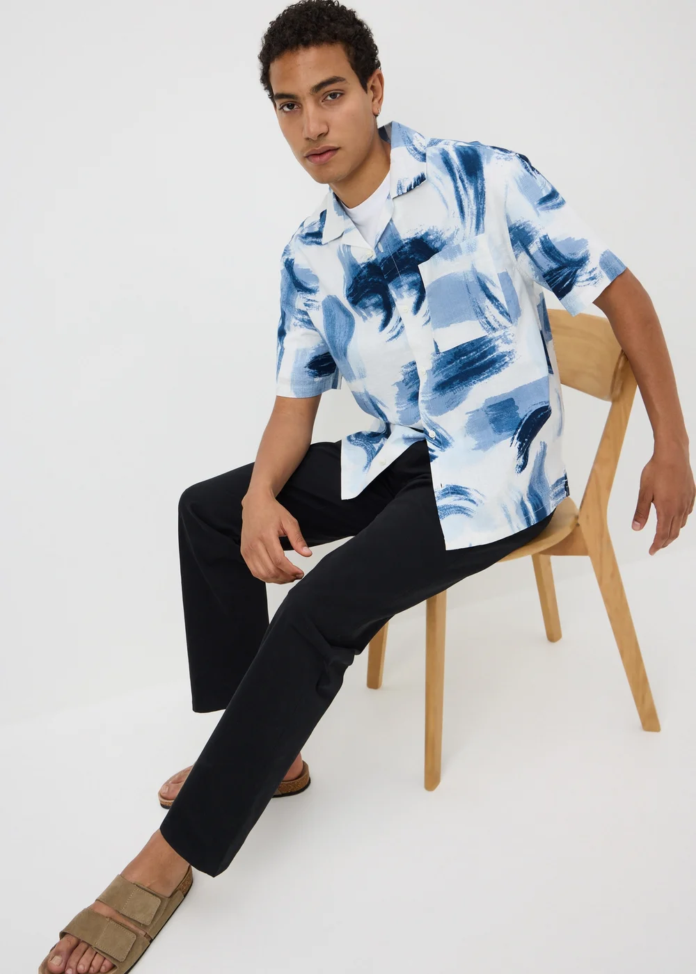 Blue Brush Stroke Short Sleeve Shirt - L Image 1