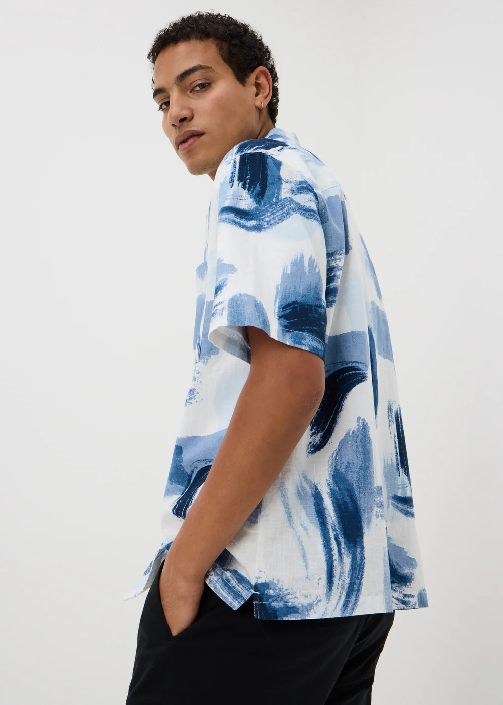 Blue Brush Stroke Short Sleeve Shirt - L Image 2
