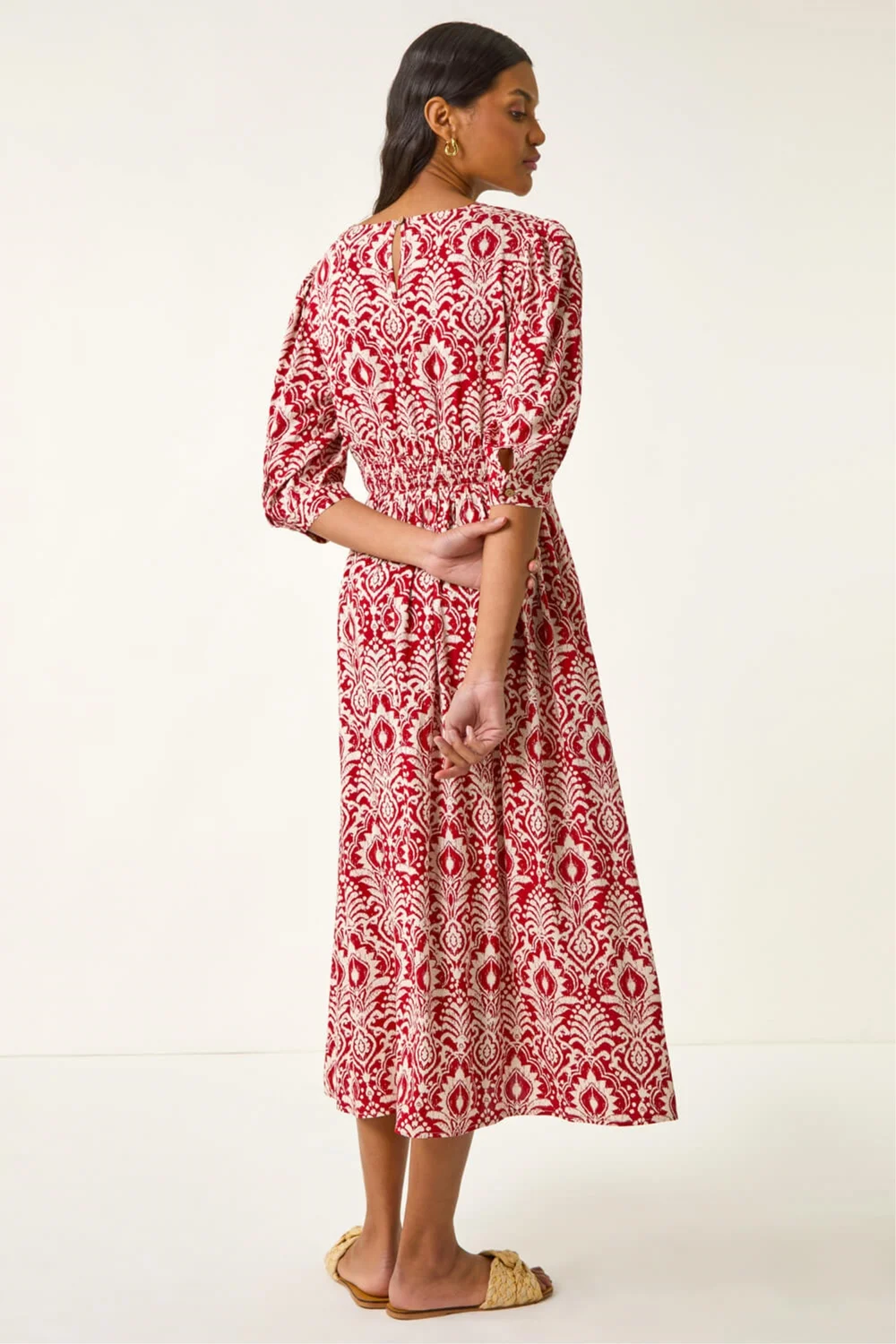 Roman Red Abstract Print V-Neck Midi Dress - 14 Image 3